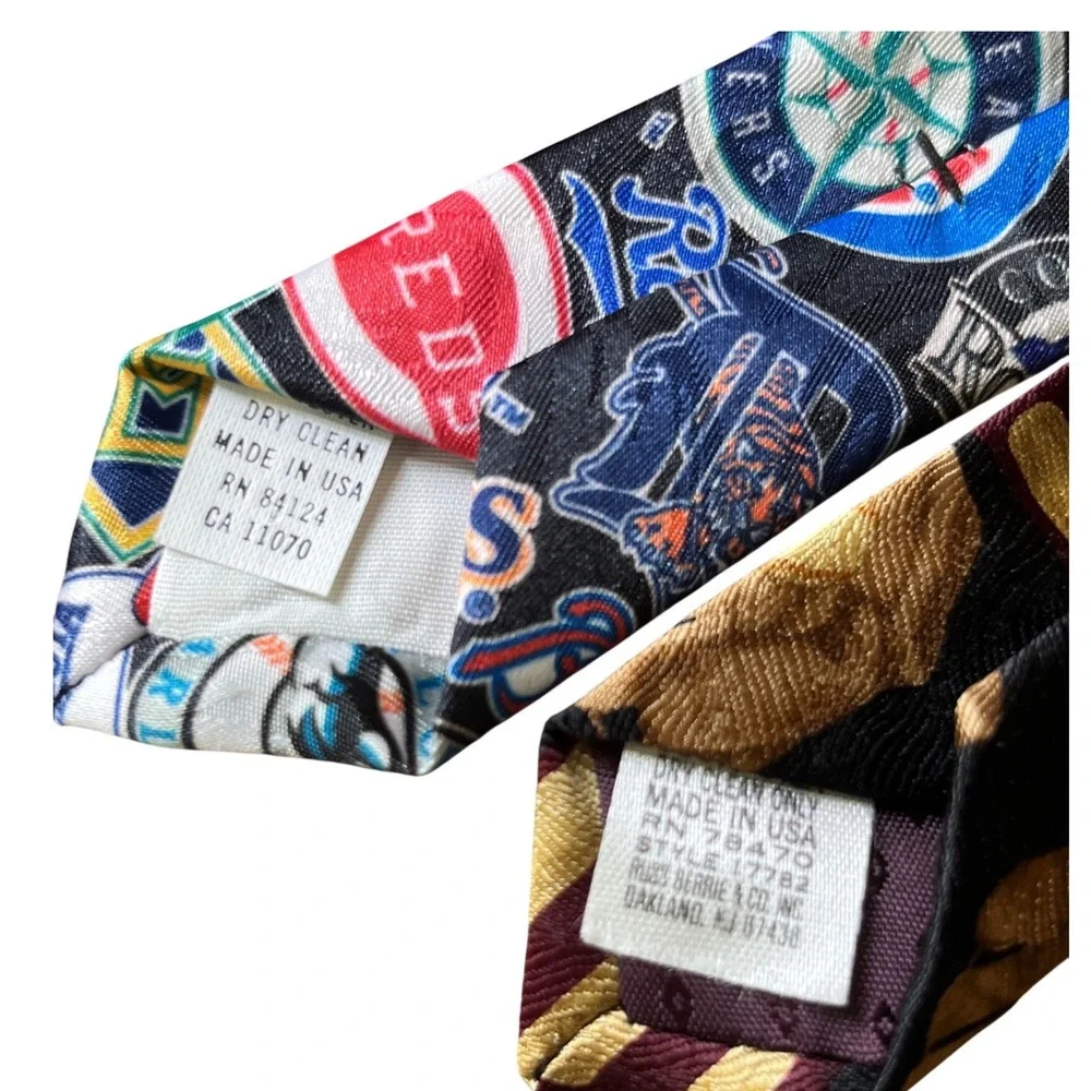 LOT OF 2, Men's Neck Tie BASEBALL MLB THEME Surrey(POLY) & The Good Life(SILK)